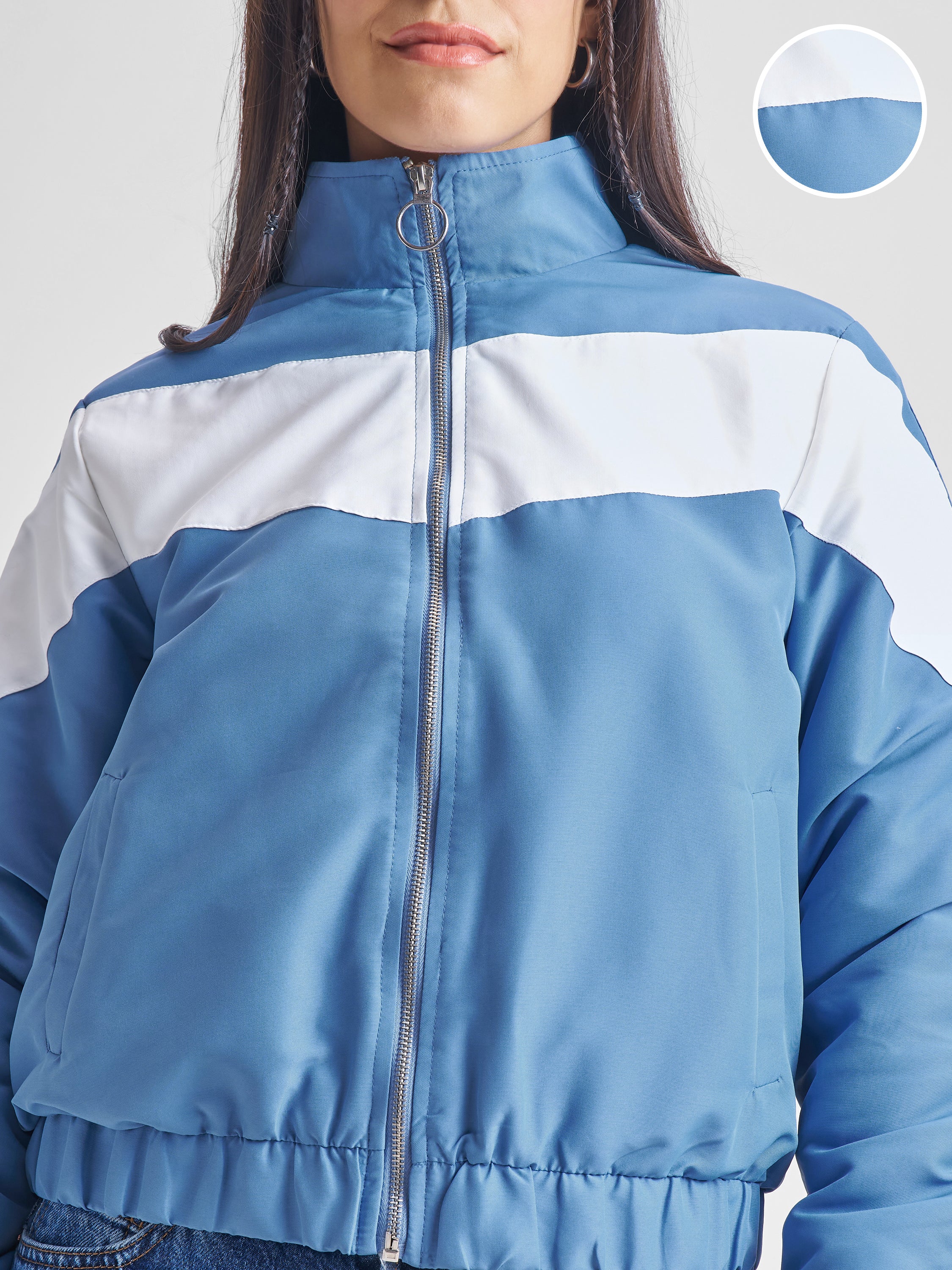 Tokyo Talkies Women Blue Bomber Jacket - Blue - Image 5