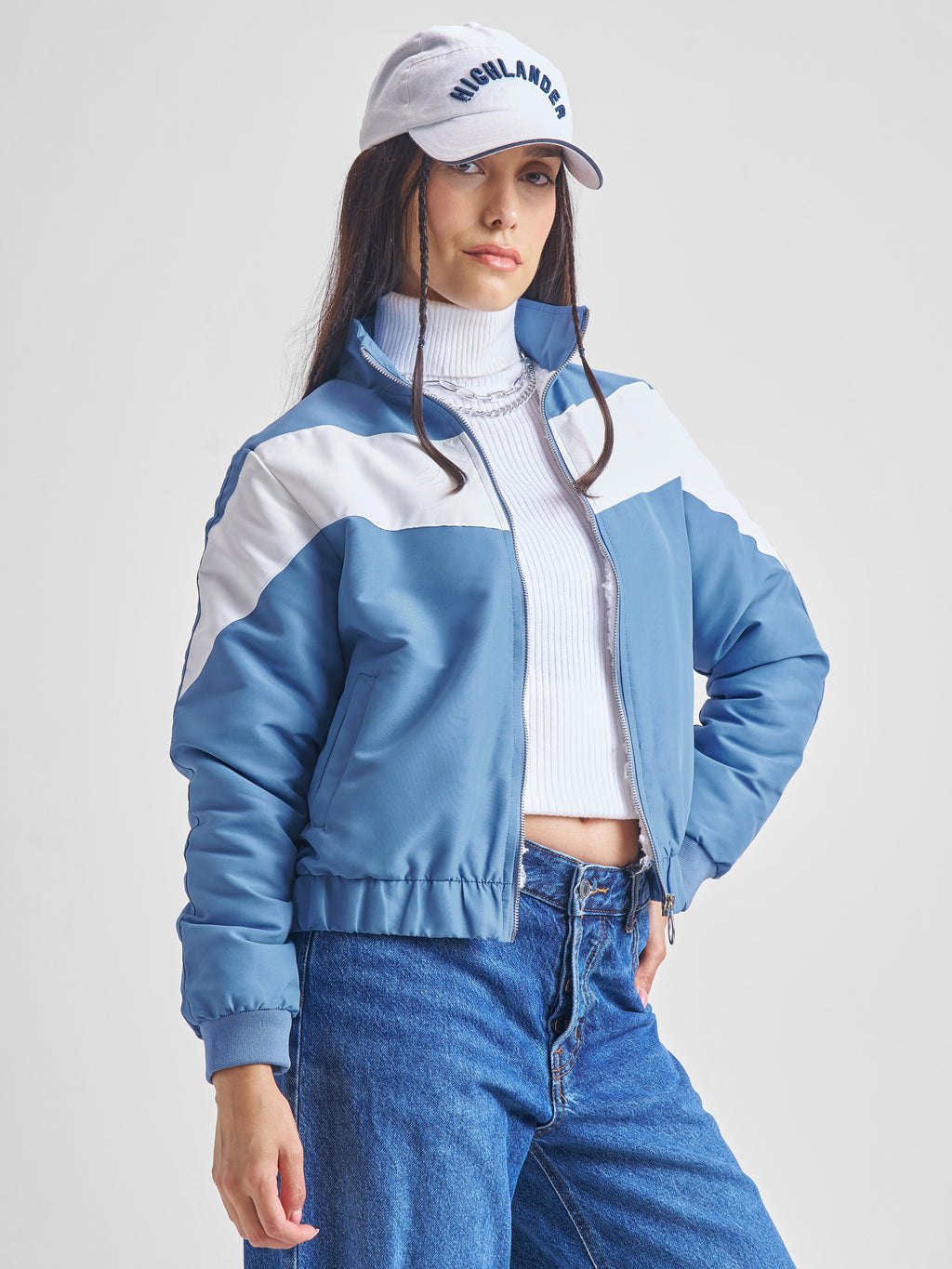 Tokyo Talkies Women Blue Bomber Jacket - Blue - Image 6