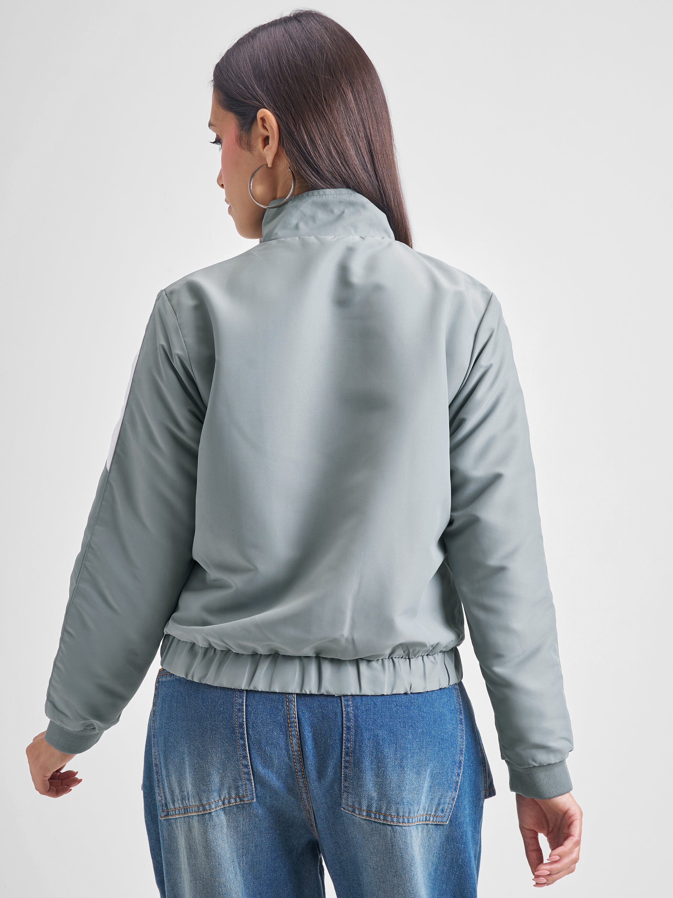 Tokyo Talkies Women Grey Bomber Jacket - Grey - Image 3