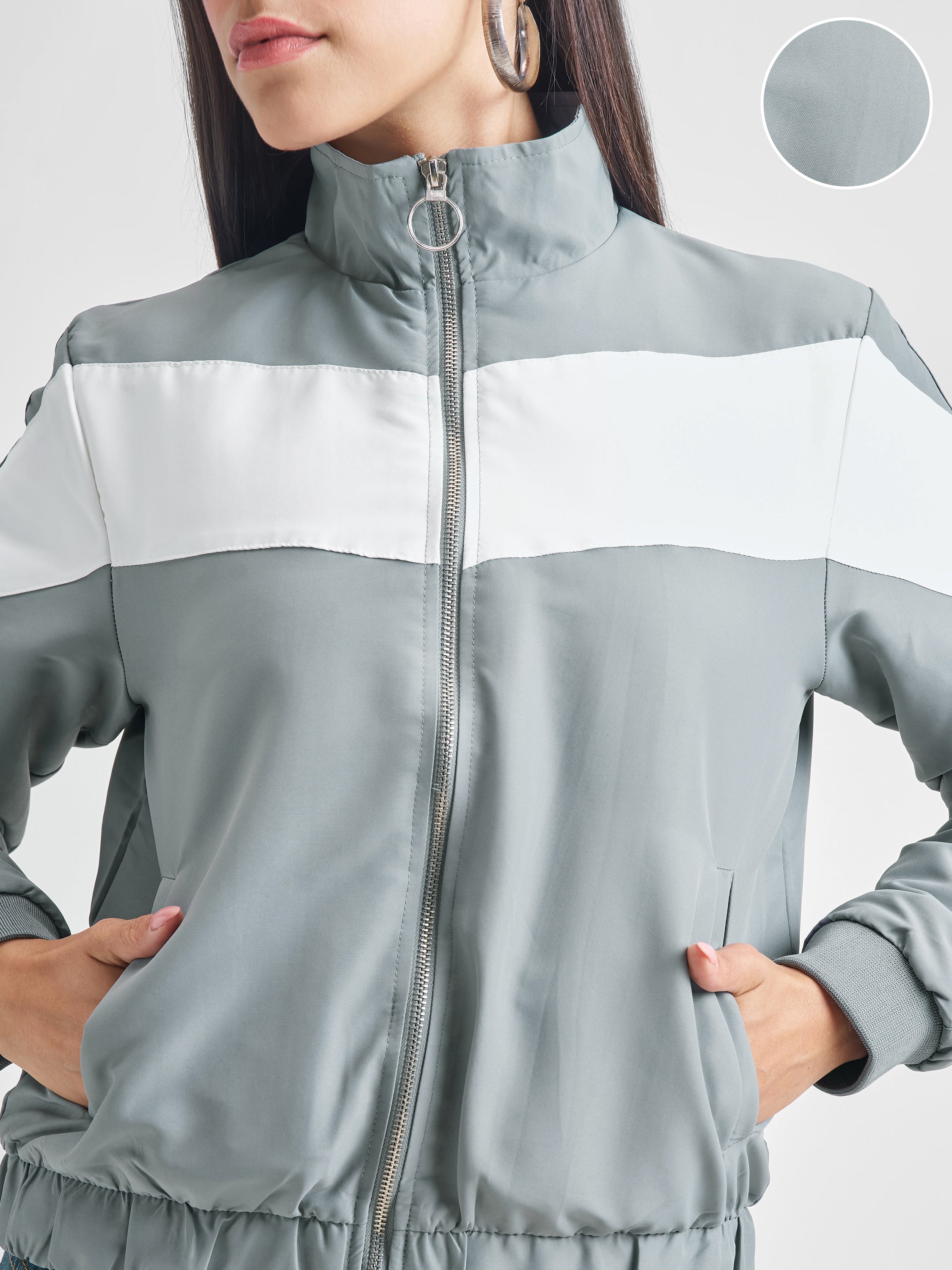 Tokyo Talkies Women Grey Bomber Jacket - Grey - Image 5