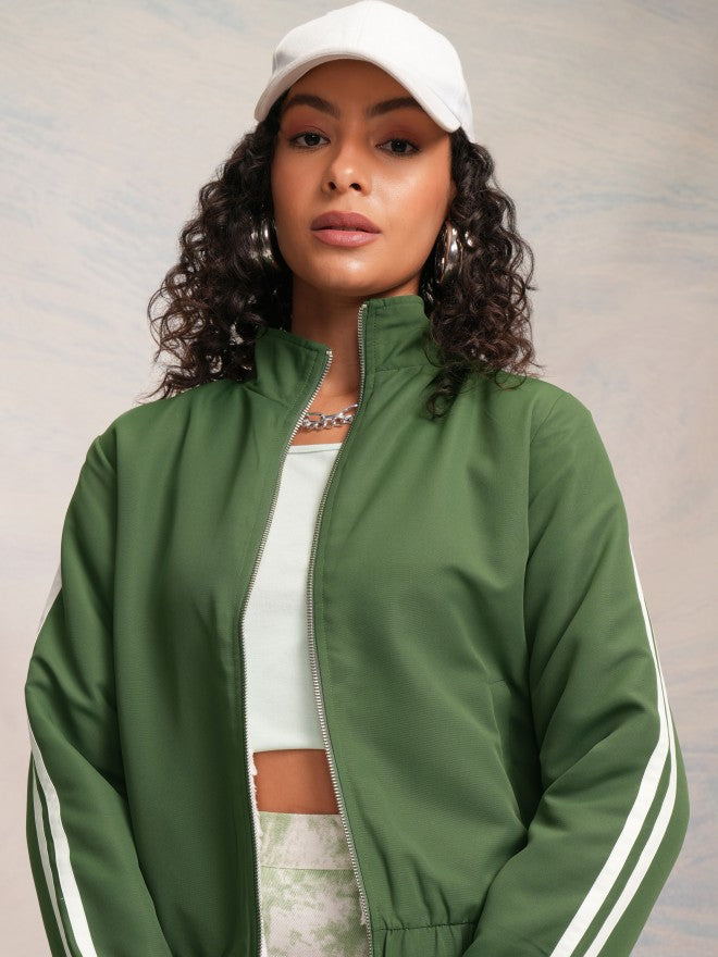 Tokyo Talkies Women Green Bomber Jacket - Green - Image 1