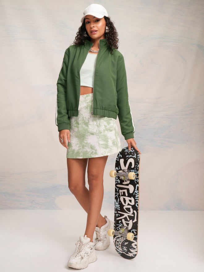 Tokyo Talkies Women Green Bomber Jacket - Green - Image 2