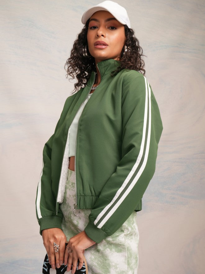 Tokyo Talkies Women Green Bomber Jacket - Green - Image 4