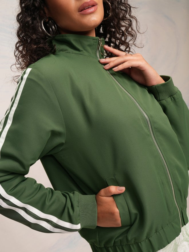 Tokyo Talkies Women Green Bomber Jacket - Green - Image 5