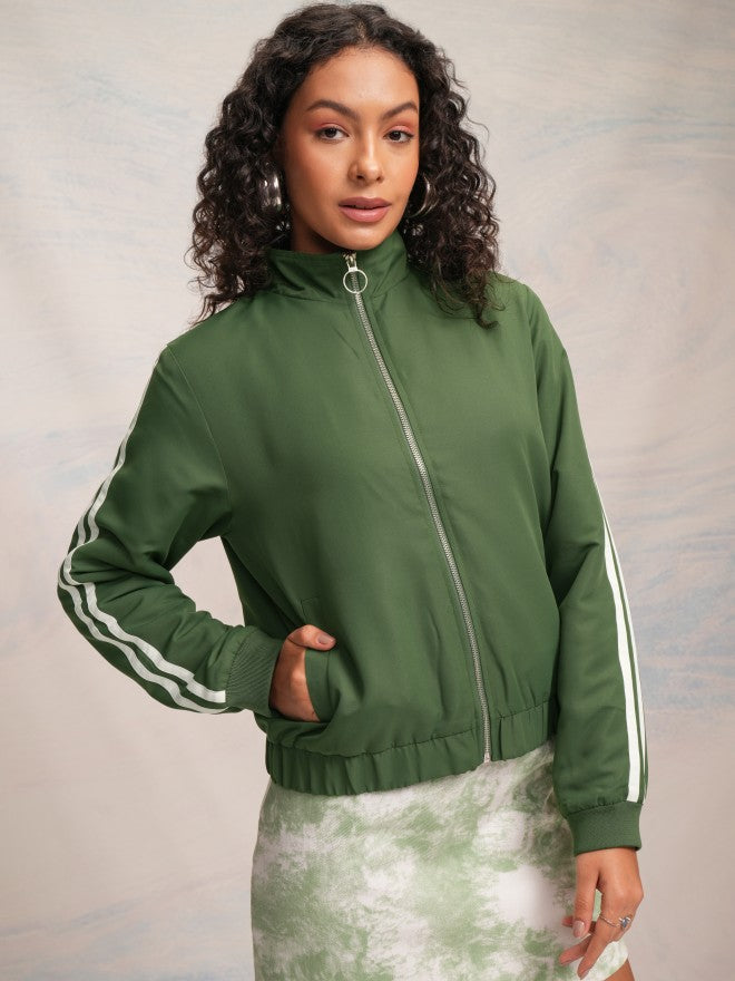 Tokyo Talkies Women Green Bomber Jacket - Green - Image 6