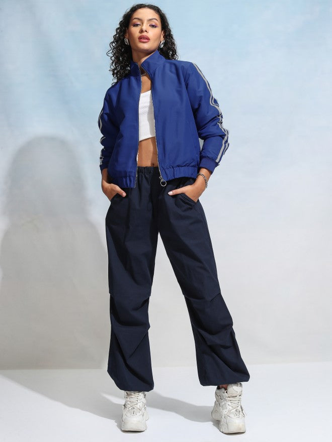Tokyo Talkies Women Blue Bomber Jacket - Blue - Image 2