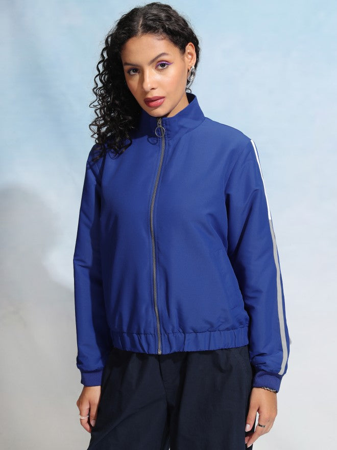 Tokyo Talkies Women Blue Bomber Jacket - Blue - Image 4