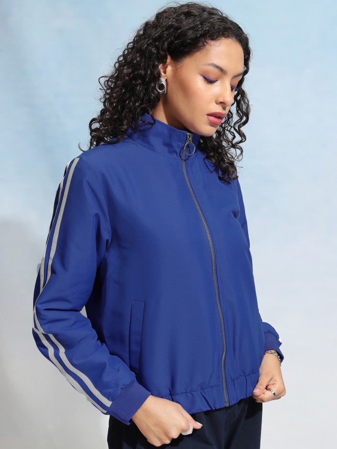 Tokyo Talkies Women Blue Bomber Jacket - Blue - Image 6