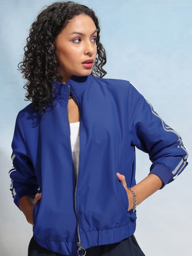 Tokyo Talkies Women Blue Bomber Jacket - Blue - Image 7