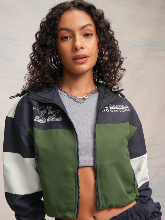 Tokyo Talkies Women Navy Blue Bomber Jacket - Navy Blue - Image 1