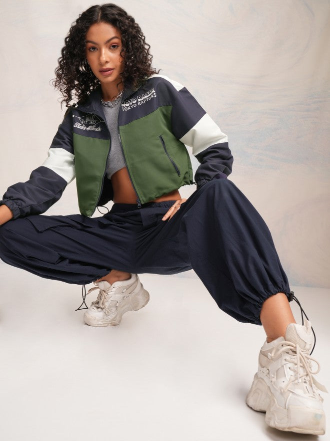 Tokyo Talkies Women Navy Blue Bomber Jacket - Navy Blue - Image 2