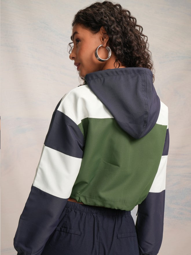 Tokyo Talkies Women Navy Blue Bomber Jacket - Navy Blue - Image 3