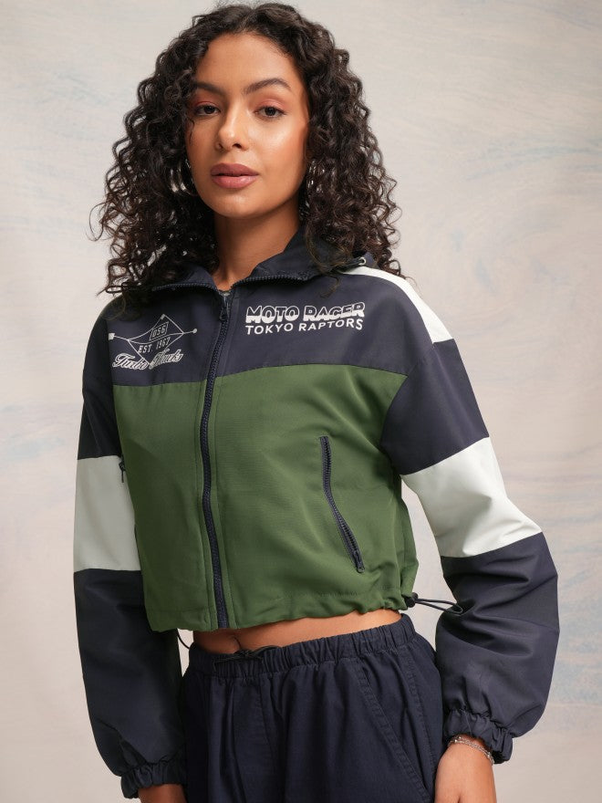 Tokyo Talkies Women Navy Blue Bomber Jacket - Navy Blue - Image 4