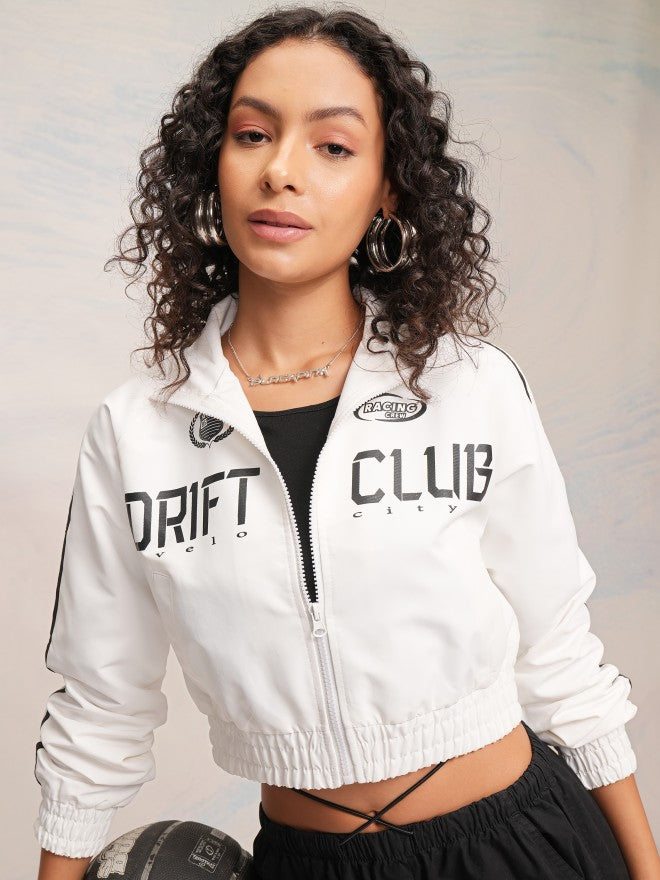 Tokyo Talkies Women White Bomber Jacket - White - Image 1