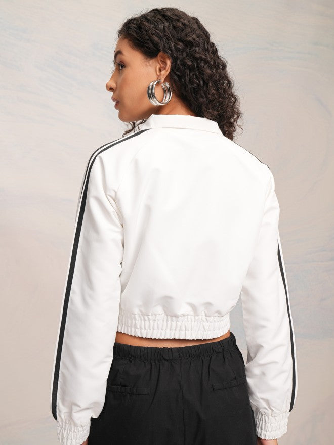 Tokyo Talkies Women White Bomber Jacket - White - Image 3