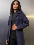 Tokyo Talkies Women Navy Blue Open Front Jacket - Navy Blue - Image 1
