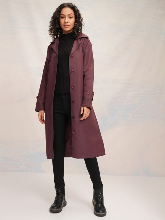 Tokyo Talkies Women Brown Open Front Trench Coat - Brown - Image 1
