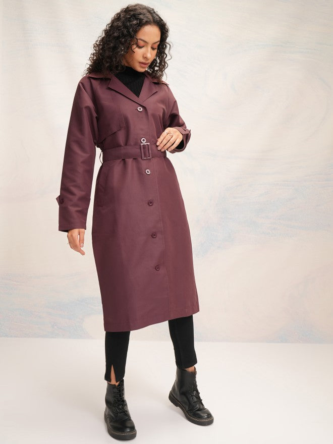 Tokyo Talkies Women Brown Open Front Trench Coat - Brown - Image 4