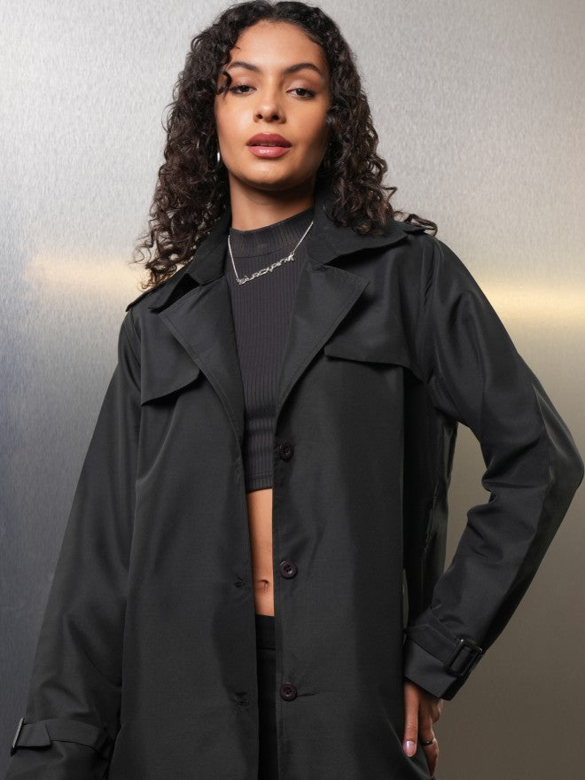 Tokyo Talkies Women Black Open Front Jacket - Black - Image 1