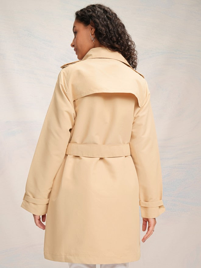 Tokyo Talkies Women Beige Open Front Trench Coat - Beige - Image 3