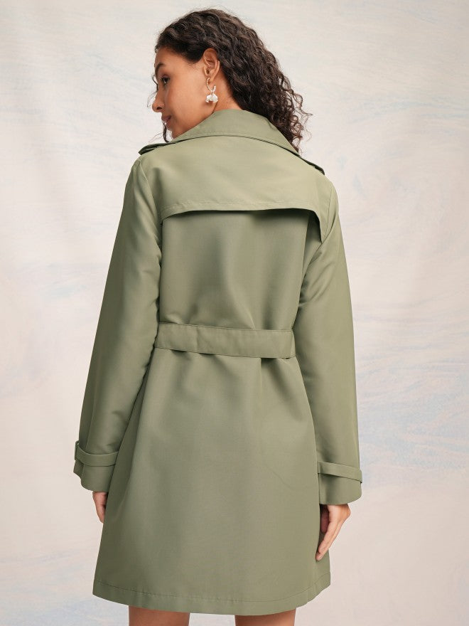 Tokyo Talkies Women Olive Open Front Trench Coat - Olive - Image 3