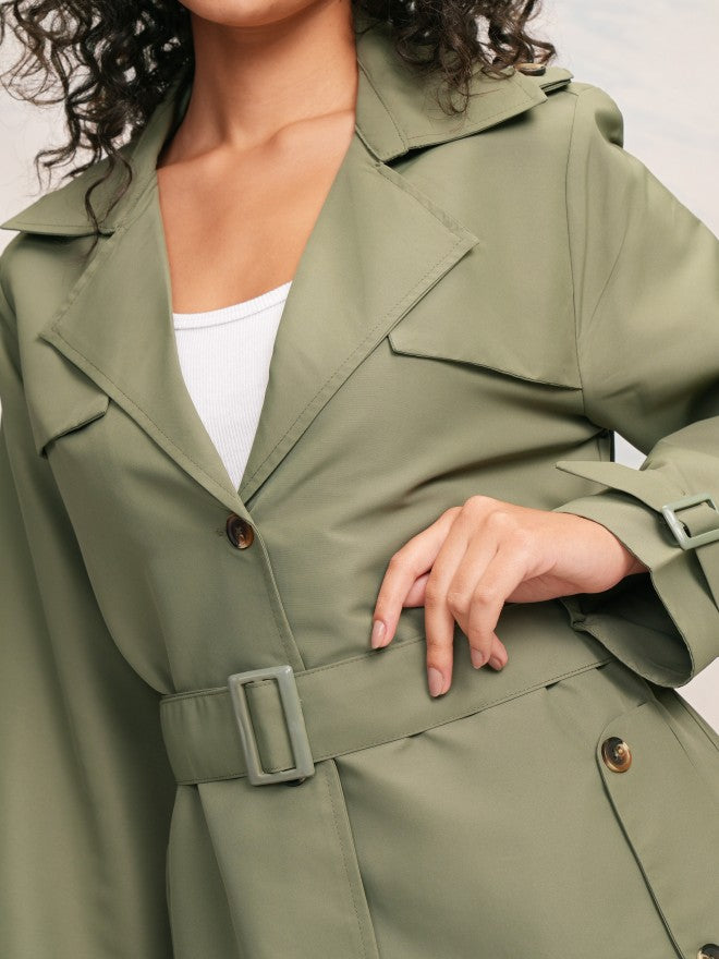 Tokyo Talkies Women Olive Open Front Trench Coat - Olive - Image 5