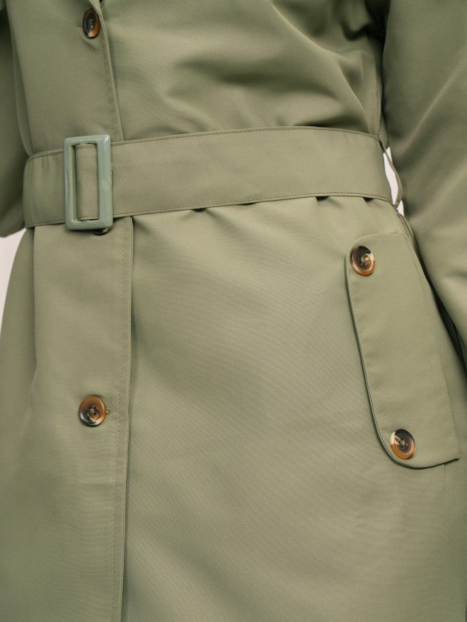 Tokyo Talkies Women Olive Open Front Trench Coat - Olive - Image 7
