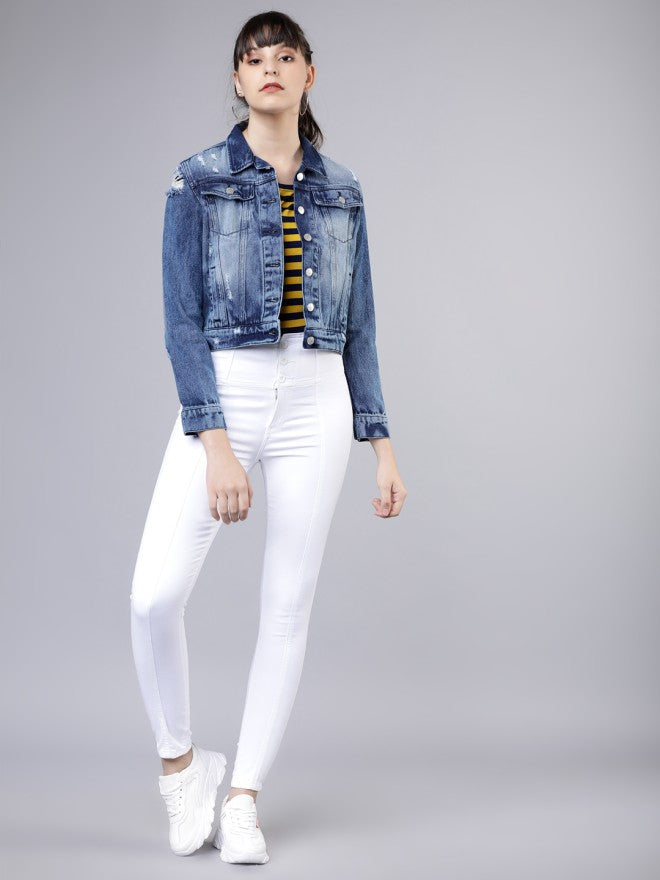 Tokyo Talkies Women Blue Open Front Jacket - Blue - Image 1