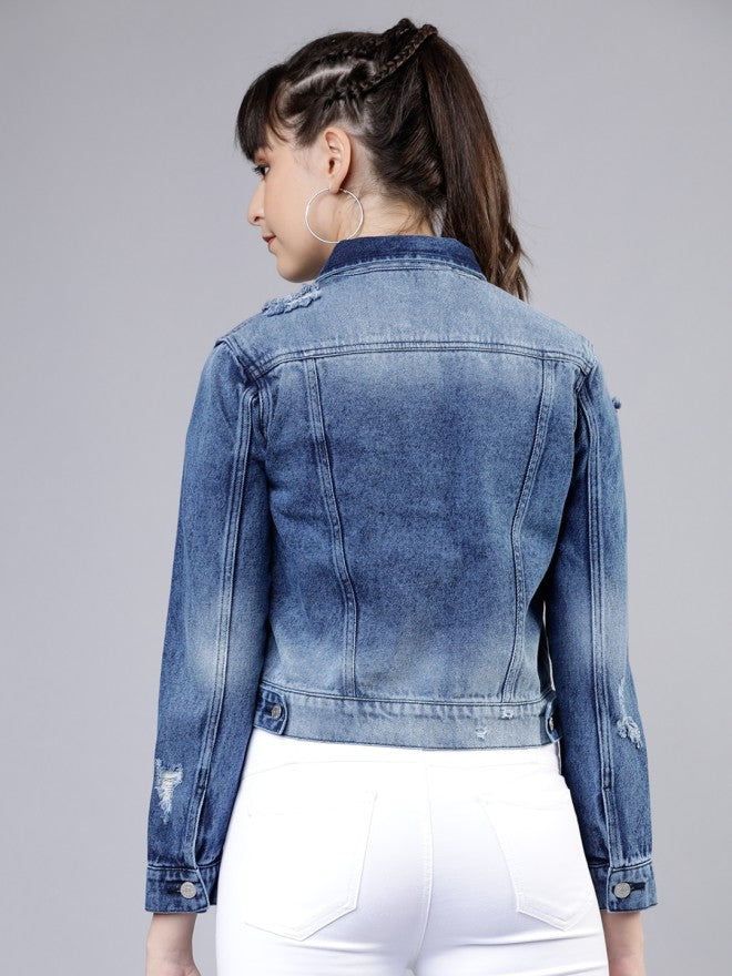 Tokyo Talkies Women Blue Open Front Jacket - Blue - Image 2