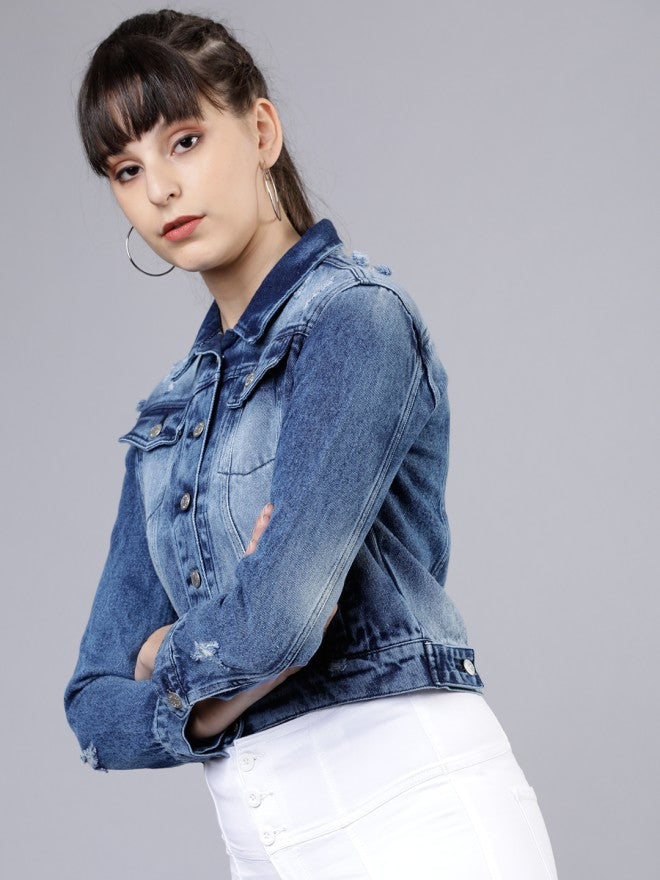 Tokyo Talkies Women Blue Open Front Jacket - Blue - Image 3
