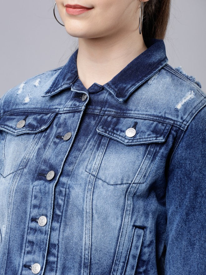 Tokyo Talkies Women Blue Open Front Jacket - Blue - Image 4