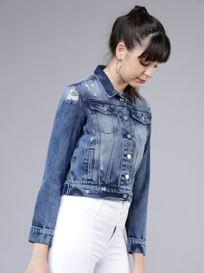 Tokyo Talkies Women Blue Open Front Jacket - Blue - Image 5