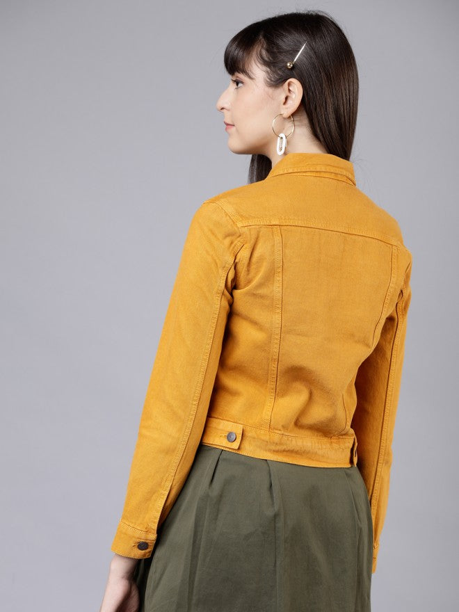 Tokyo Talkies Women Mustard Denim Jacket - Mustard - Image 2
