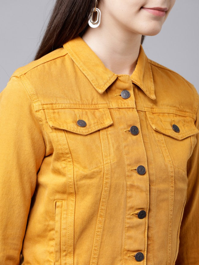 Tokyo Talkies Women Mustard Denim Jacket - Mustard - Image 4