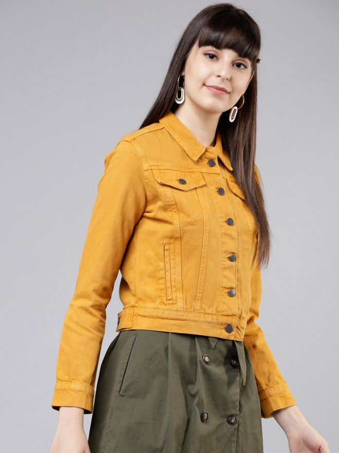 Tokyo Talkies Women Mustard Denim Jacket - Mustard - Image 5