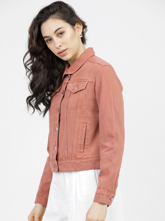 Tokyo Talkies Women Pink Denim Jacket - Pink - Image 1