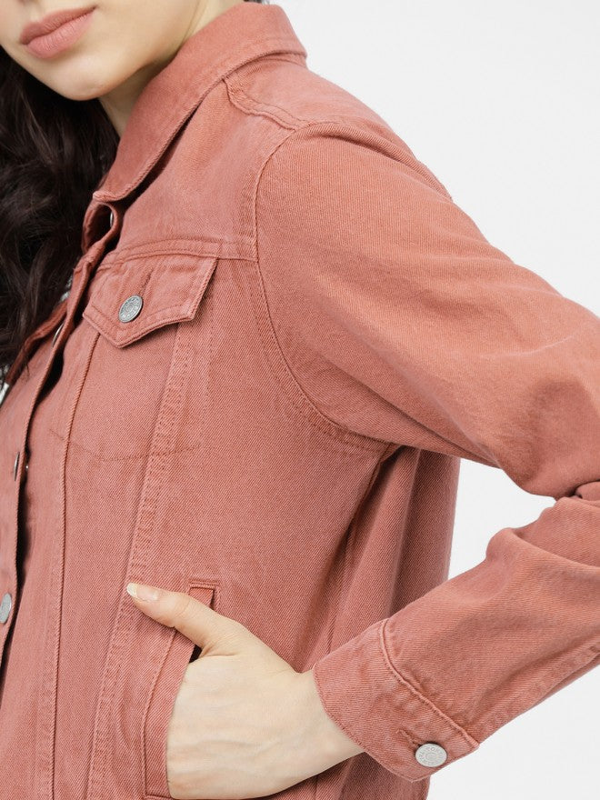 Tokyo Talkies Women Pink Denim Jacket - Pink - Image 3