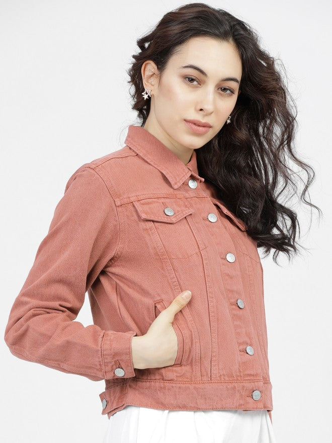 Tokyo Talkies Women Pink Denim Jacket - Pink - Image 5