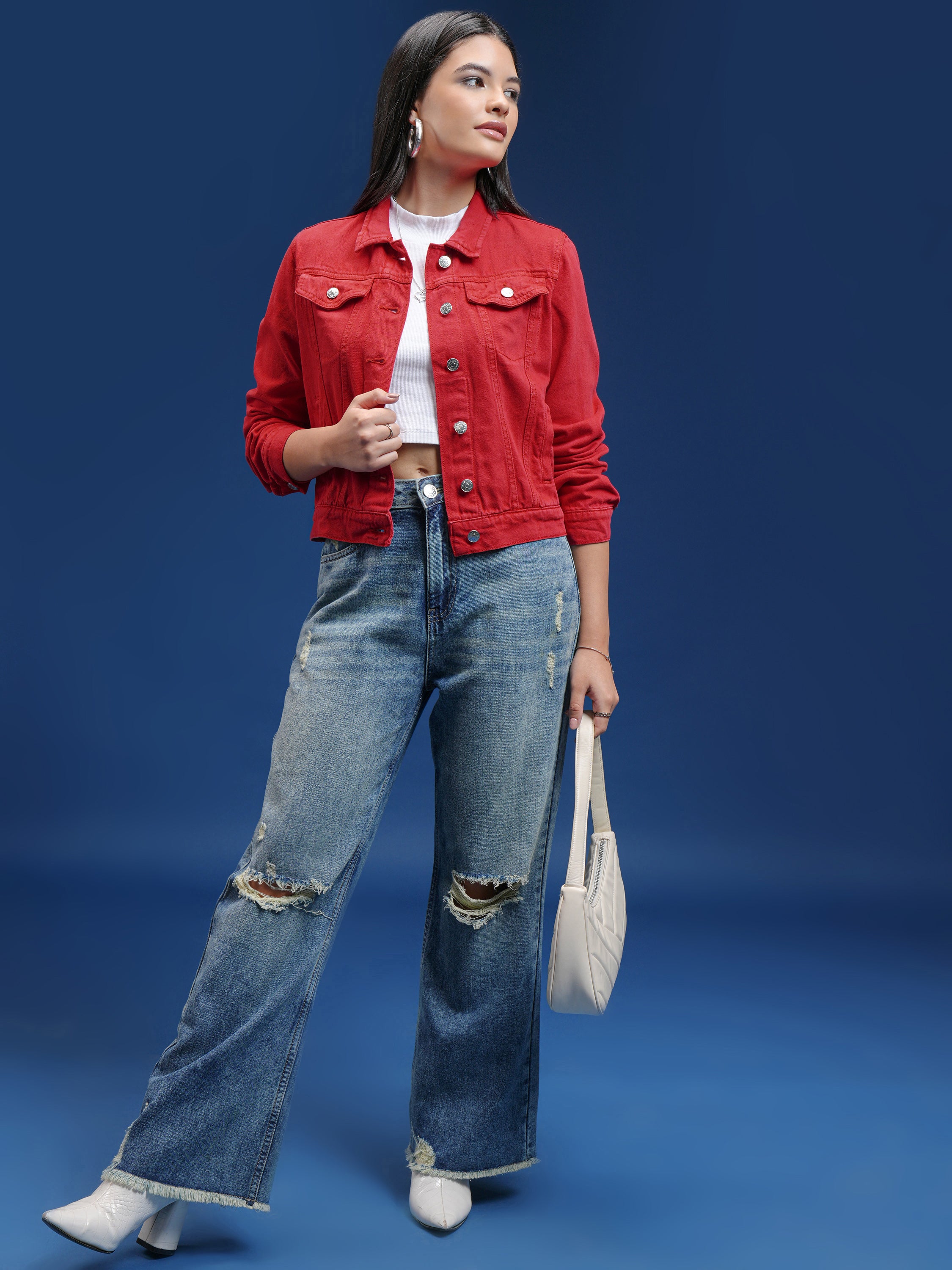 Tokyo Talkies Women Red Denim Jacket - Red - Image 2