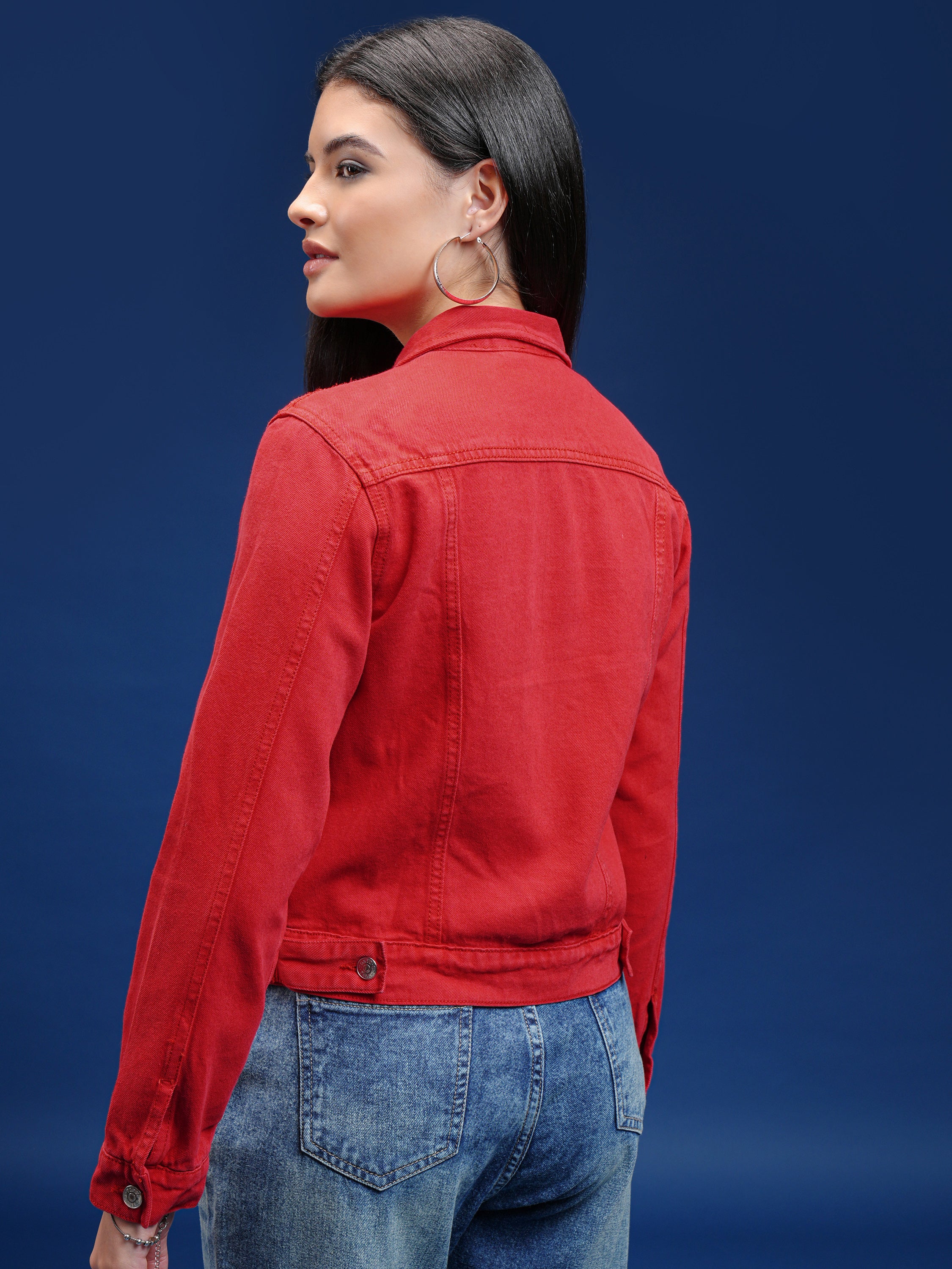 Tokyo Talkies Women Red Denim Jacket - Red - Image 3