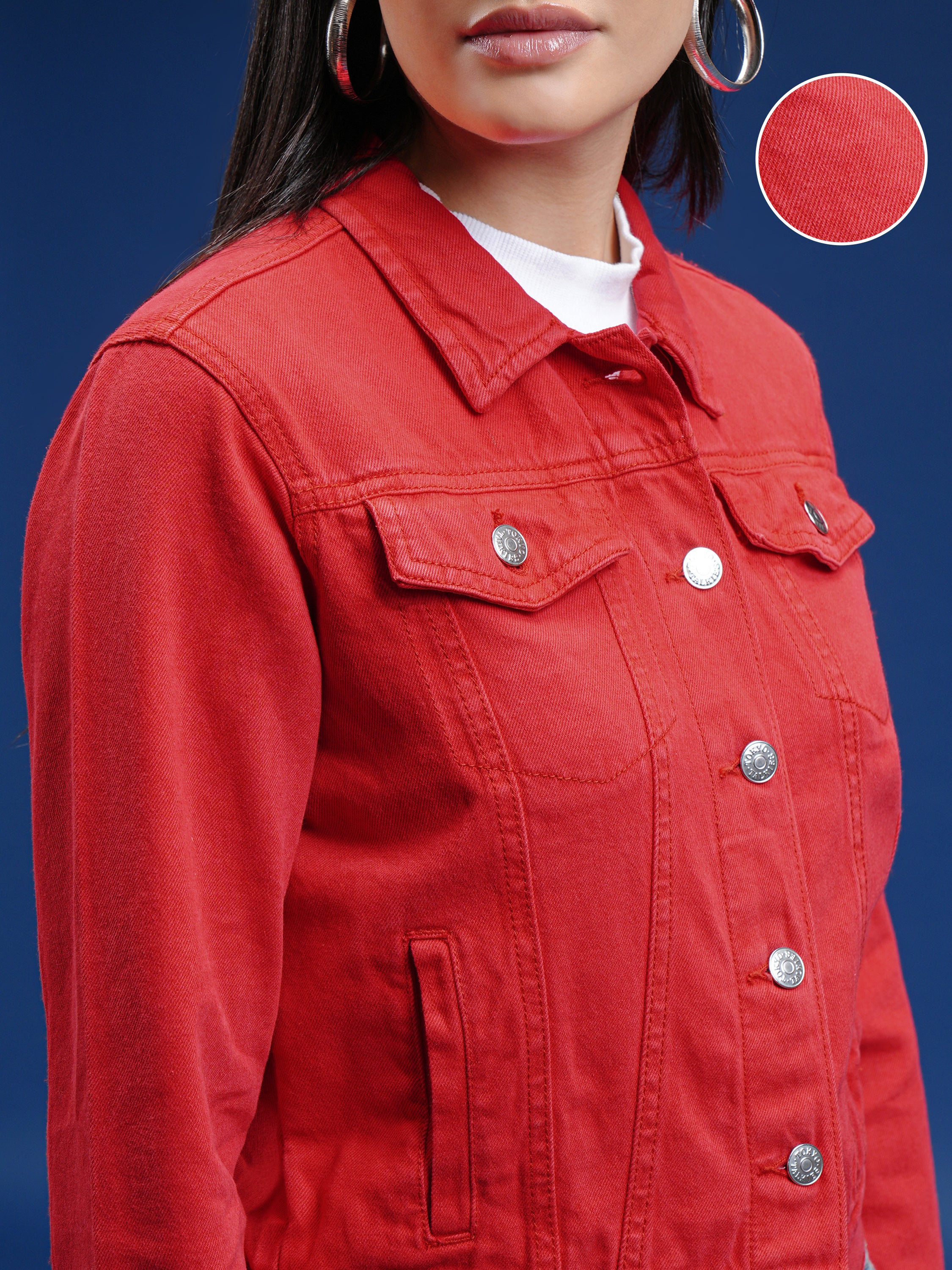 Tokyo Talkies Women Red Denim Jacket - Red - Image 5