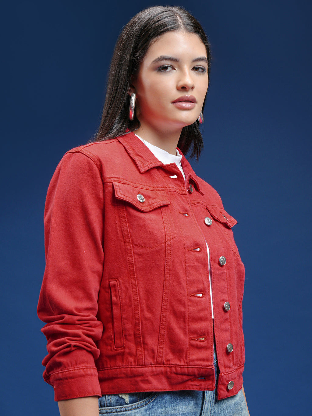 Tokyo Talkies Women Red Denim Jacket - Red - Image 6