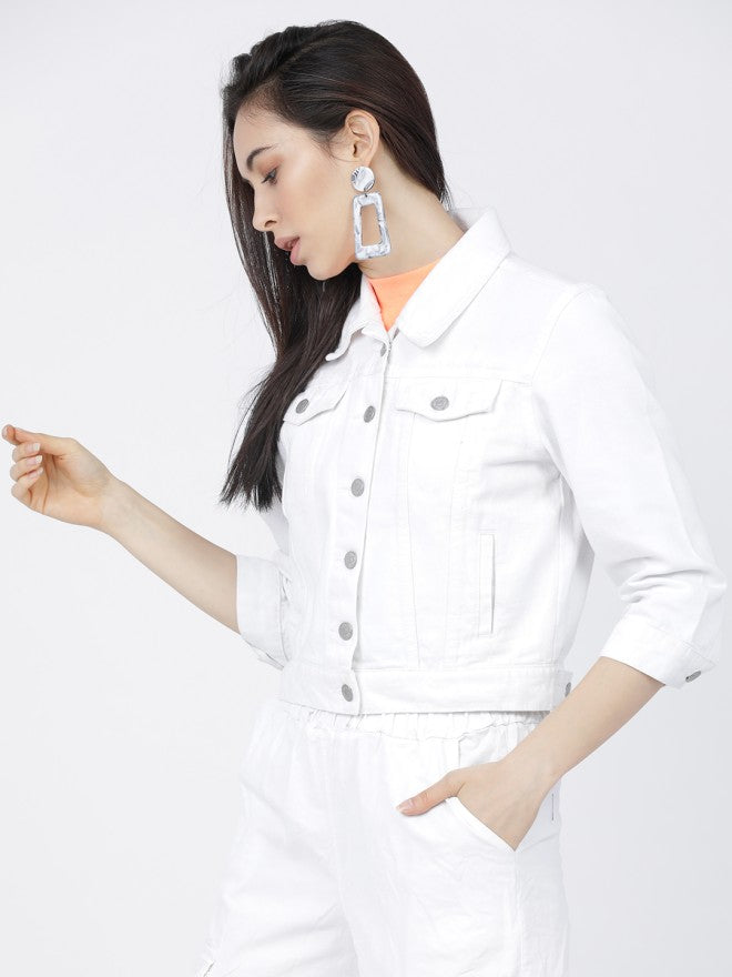 Tokyo Talkies Women White Denim Jacket - White - Image 1