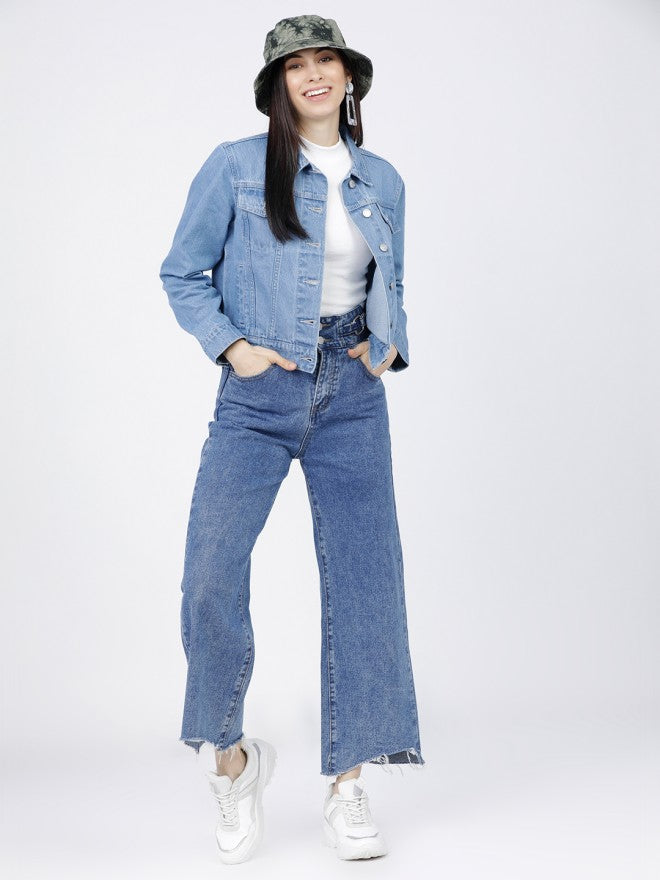 Tokyo Talkies Women Blue Denim Jacket - Blue - Image 3