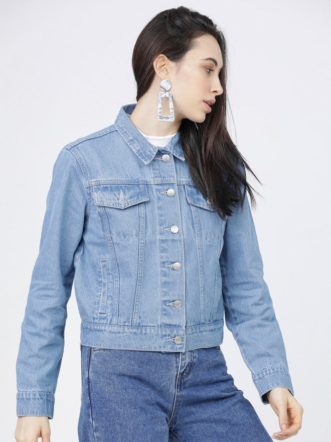 Tokyo Talkies Women Blue Denim Jacket - Blue - Image 4