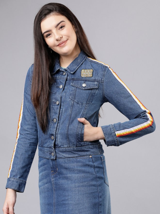 Tokyo Talkies Women Blue Denim Jacket - Blue - Image 3