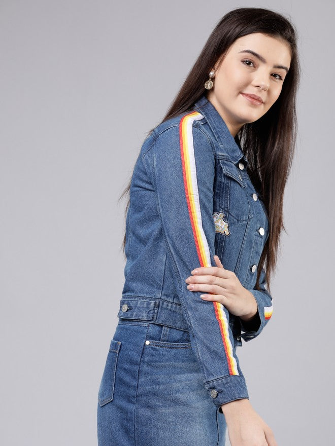Tokyo Talkies Women Blue Denim Jacket - Blue - Image 4