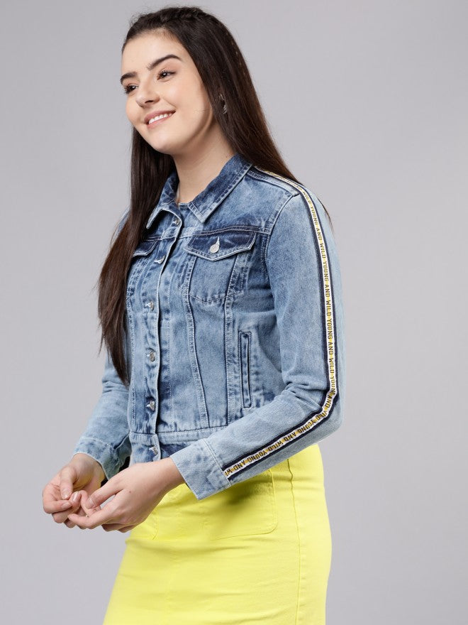 Tokyo Talkies Women Blue Denim Jacket - Blue - Image 3