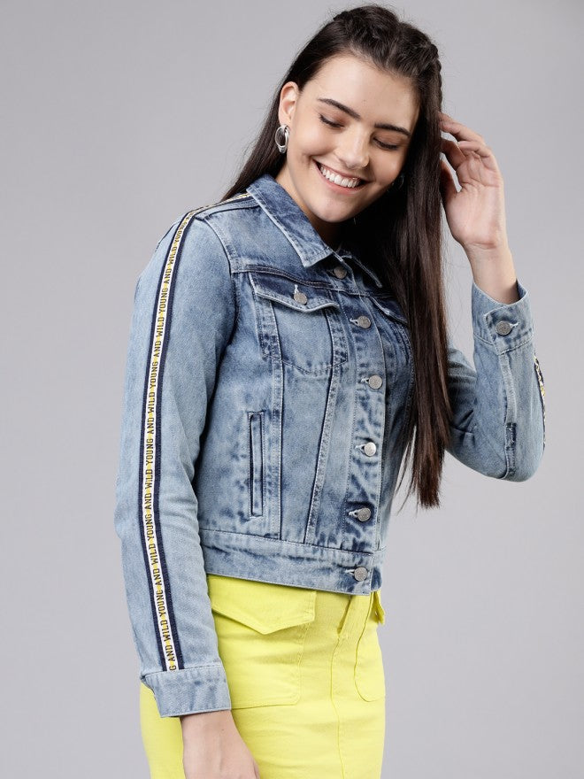Tokyo Talkies Women Blue Denim Jacket - Blue - Image 4
