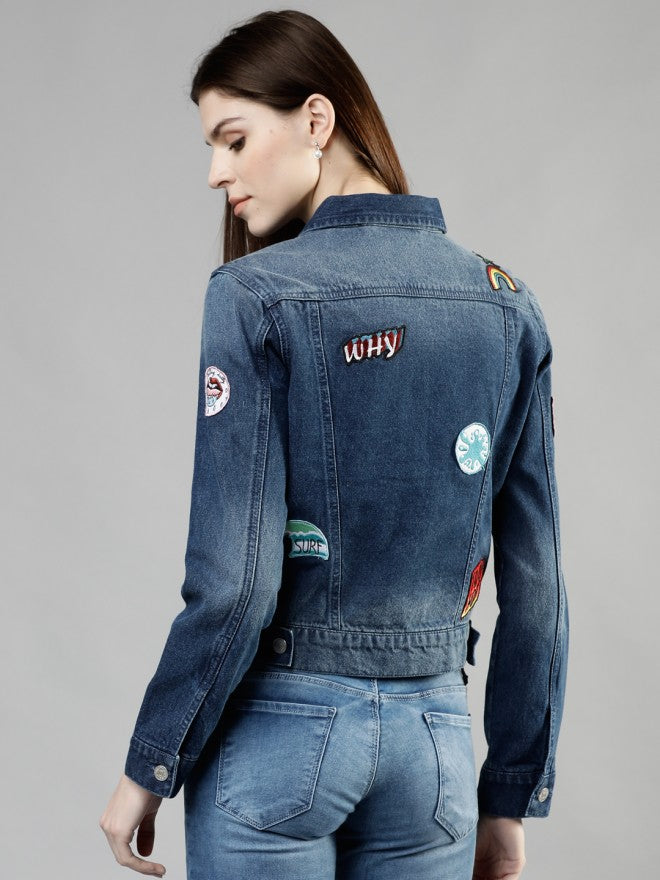 Tokyo Talkies Women Blue Denim Jacket - Blue - Image 2